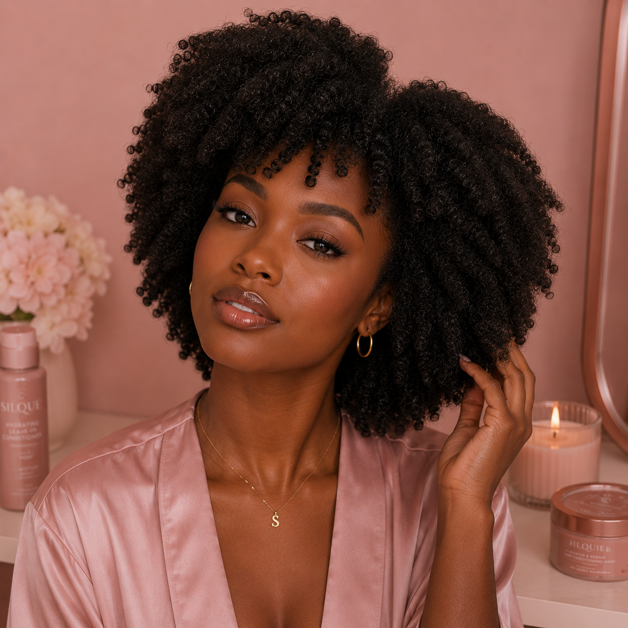 Black woman with 4b coily natural hair
